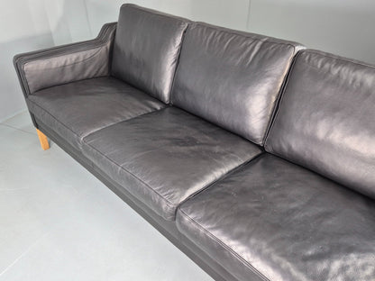 Vintage Danish 3 Seat Sofa Black Leather Mogensen Style 1980s Retro MCM EB12445