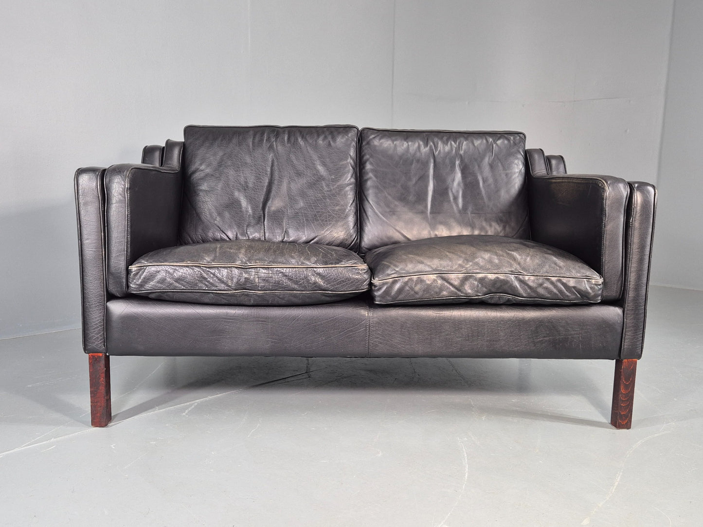 Vintage Stouby 2 Seater Sofa Black Leather 1980s Quality Mid Century  EB12416
