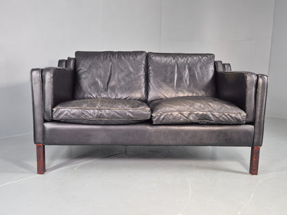 Vintage Stouby 2 Seater Sofa Black Leather 1980s Quality Mid Century  EB12416