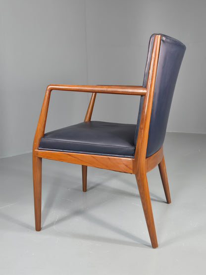 Vintage Mid Century Teak Armchair Blue Leather 1960s Retro  EB11896