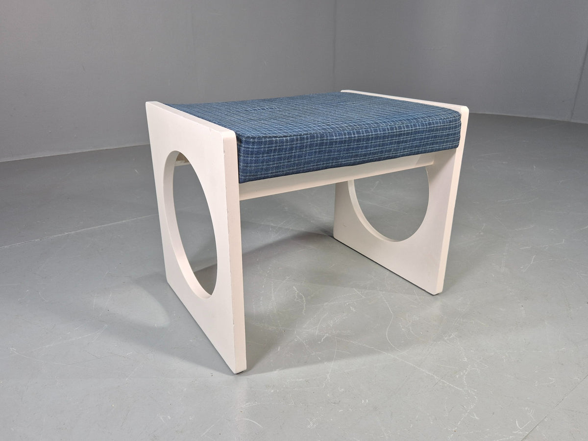 Vintage Stool 1970s Retro Blue and White Circle Pattern EB13068