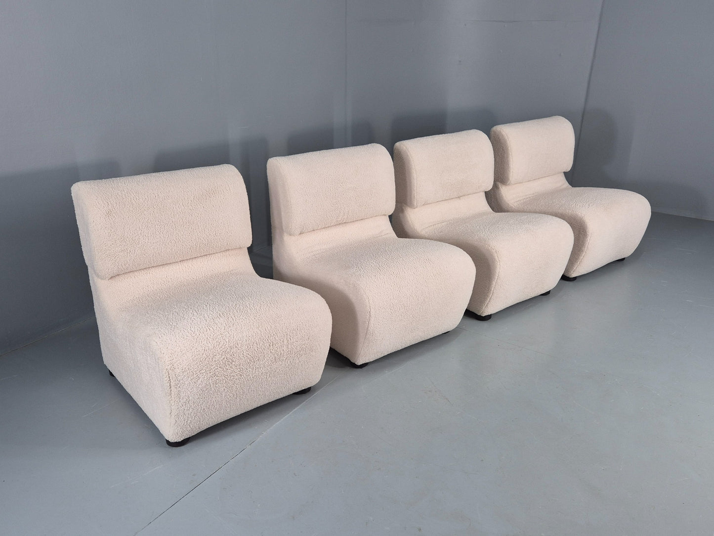 4 Vintage Modular 1970s Seats Reupholstered in white Boucle MCM Retro  EB12560