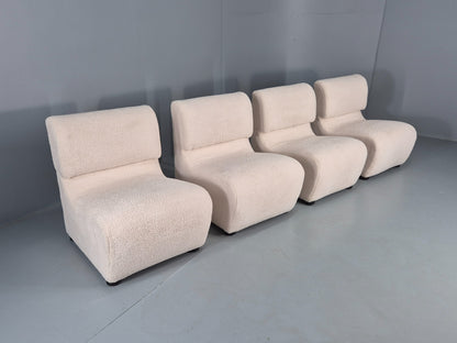4 Vintage Modular 1970s Seats Reupholstered in white Boucle MCM Retro  EB12560
