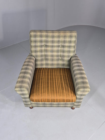 Vintage 1960s Retro Lounge Chair Green and Gold Upholstery EB11829