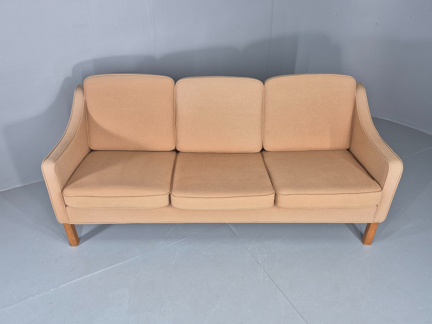Vintage 3 Seater Sofa Beige Wool Upholstery Hurup MCM Retro 1980s EB12173