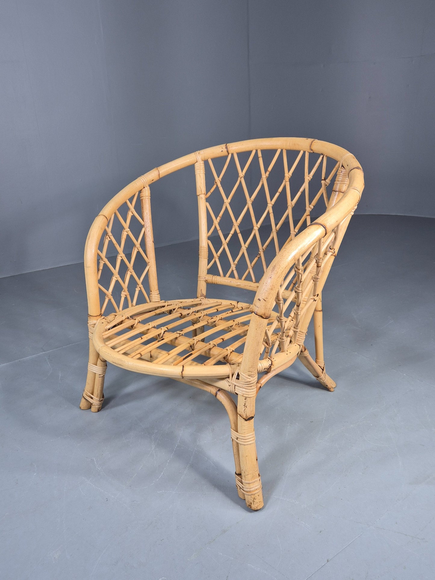 Vintage Bent Bamboose and Rattan Lounge Chair 1980s Retro Eb12649