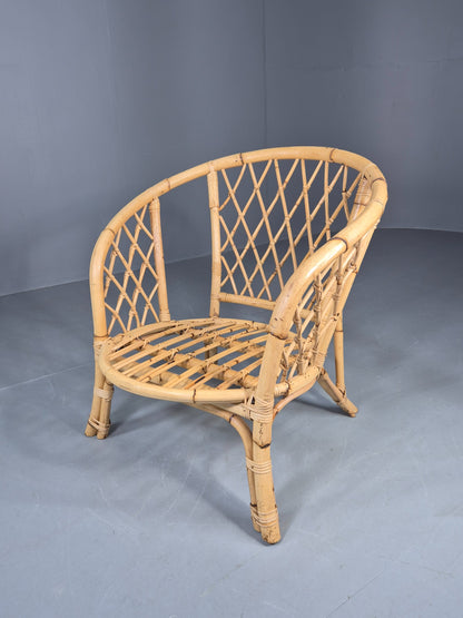 Vintage Bent Bamboose and Rattan Lounge Chair 1980s Retro Eb12649