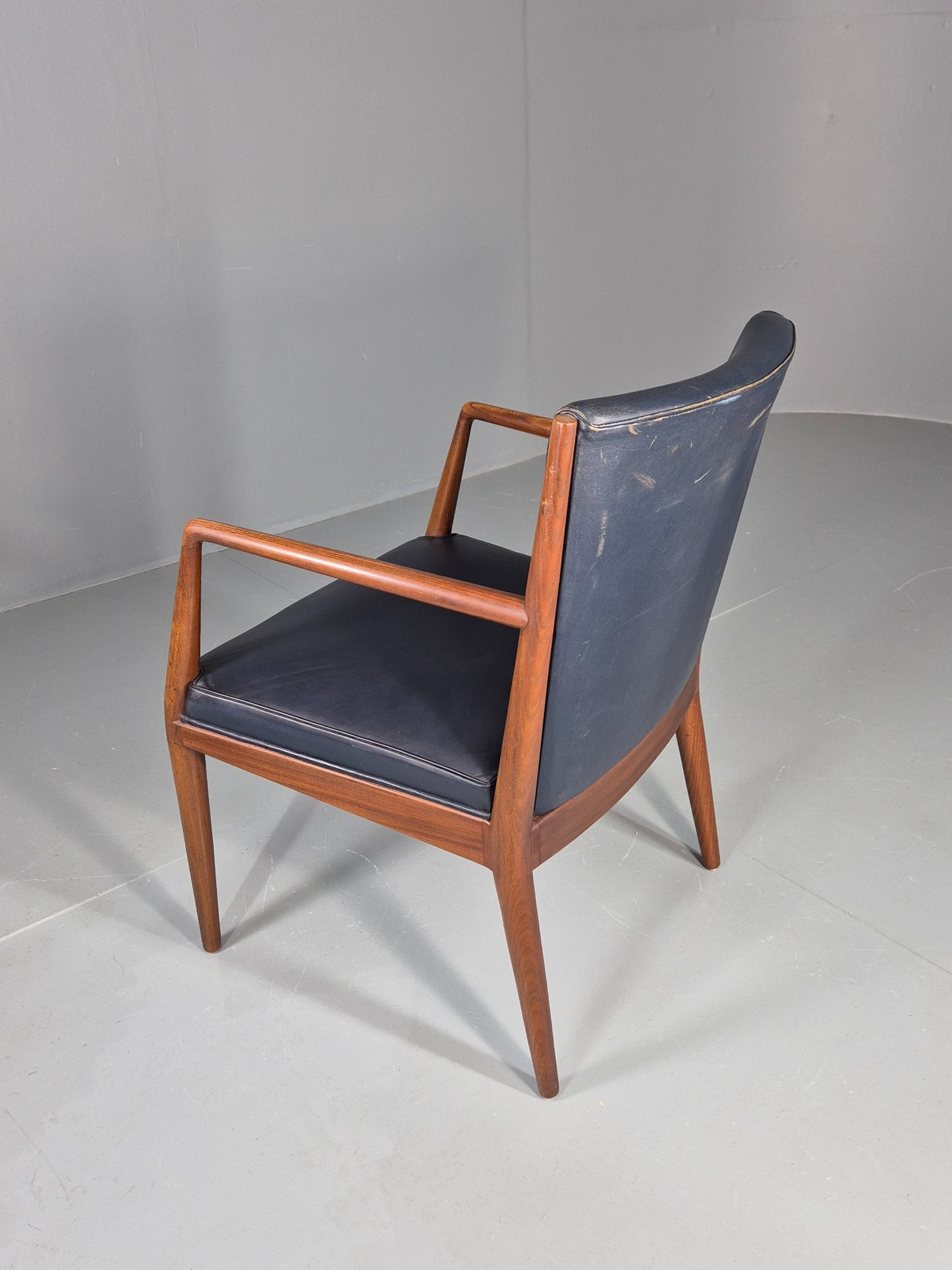 Vintage Mid Century Teak Armchair Blue Leather 1960s Retro EB11907