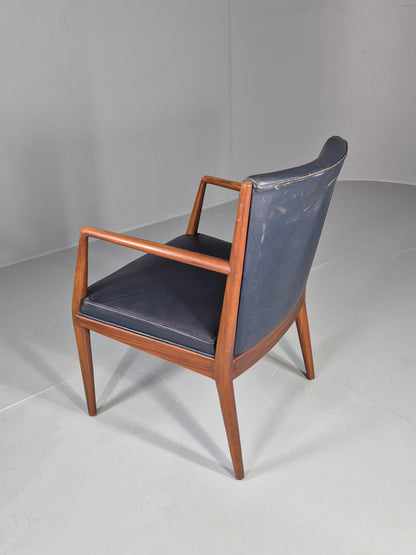 Vintage Mid Century Teak Armchair Blue Leather 1960s Retro EB11907
