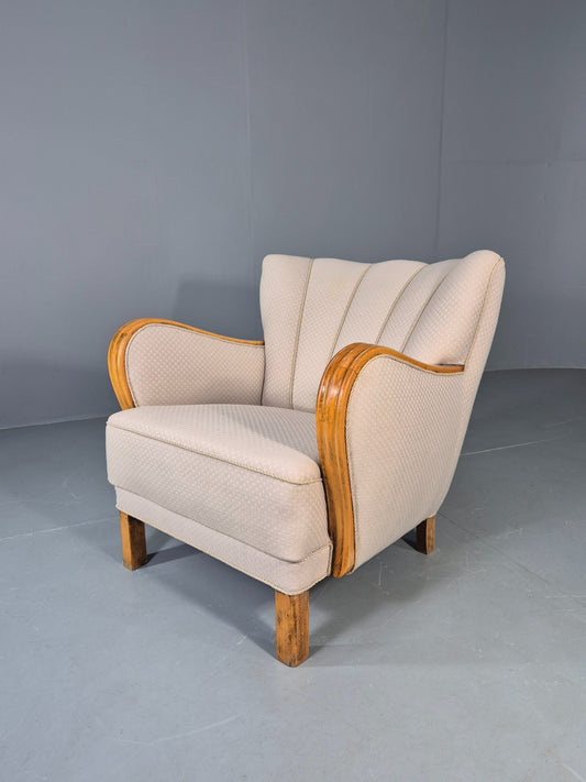 Vintage Danish Art Deco Lounge Chair Shell Back 1950s Retro EB13134