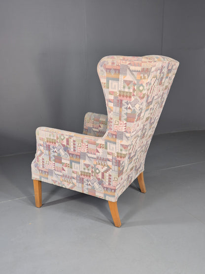 Vintage Danish Wing Back Lounge Chair 1980s Fabric Retro MCM EB12142
