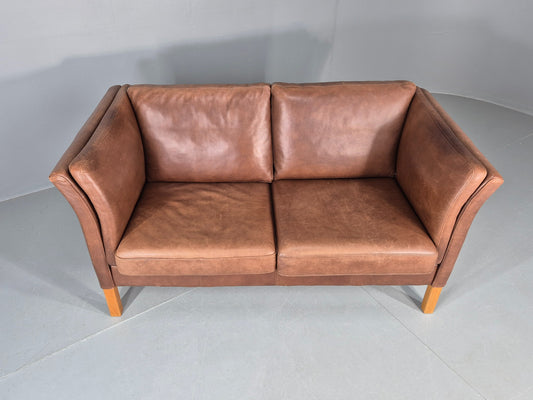 Vintage Mid Century 2 Seater Sofa Danish 1980s Leather Retro EB11636