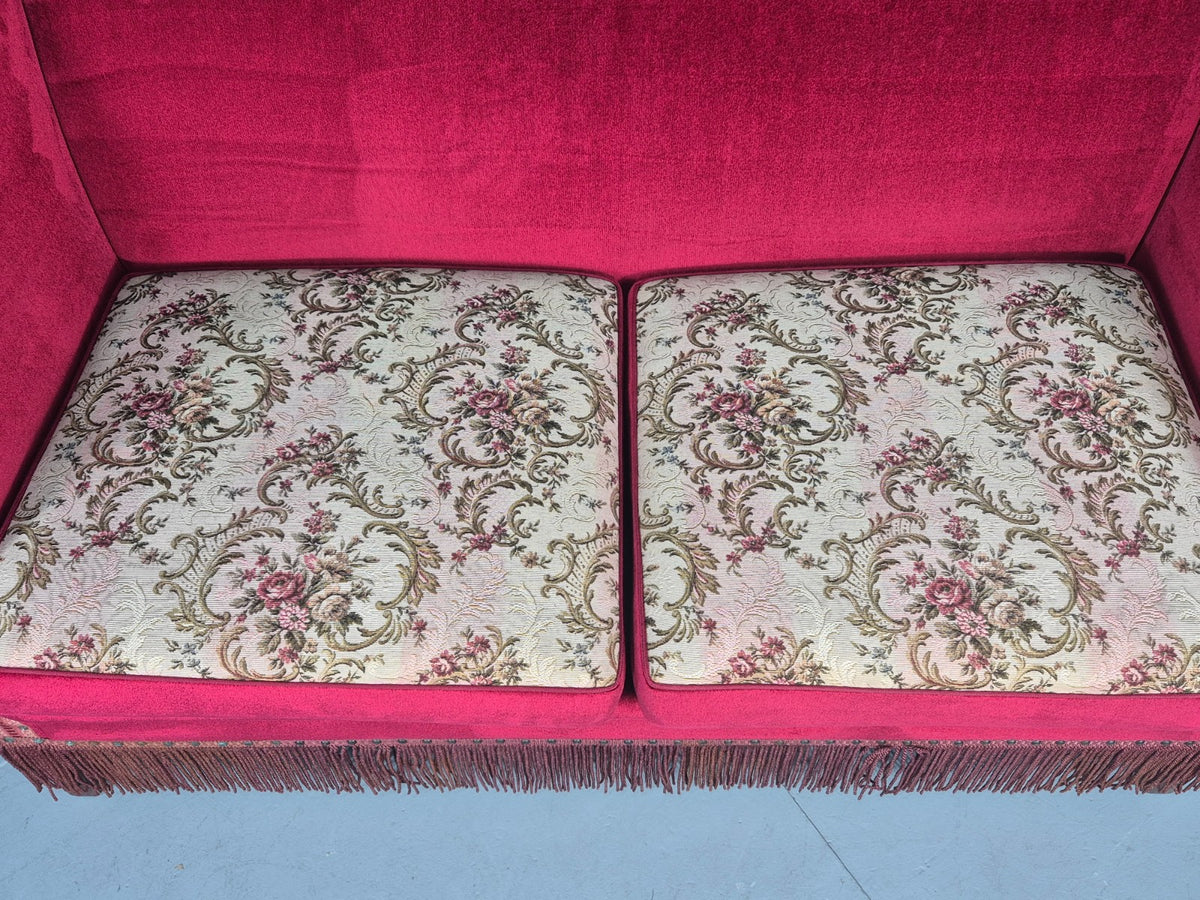 Vintage Danish 2 Seater Sofa Knole Style Red 1950s Tassels Drop End EB12720