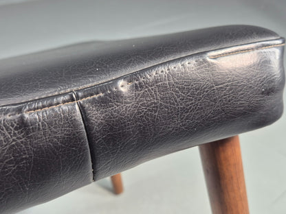 Vintage Danish Mid Century Footstool Black Vinyl Teak Legs 1960s Retro EB12153