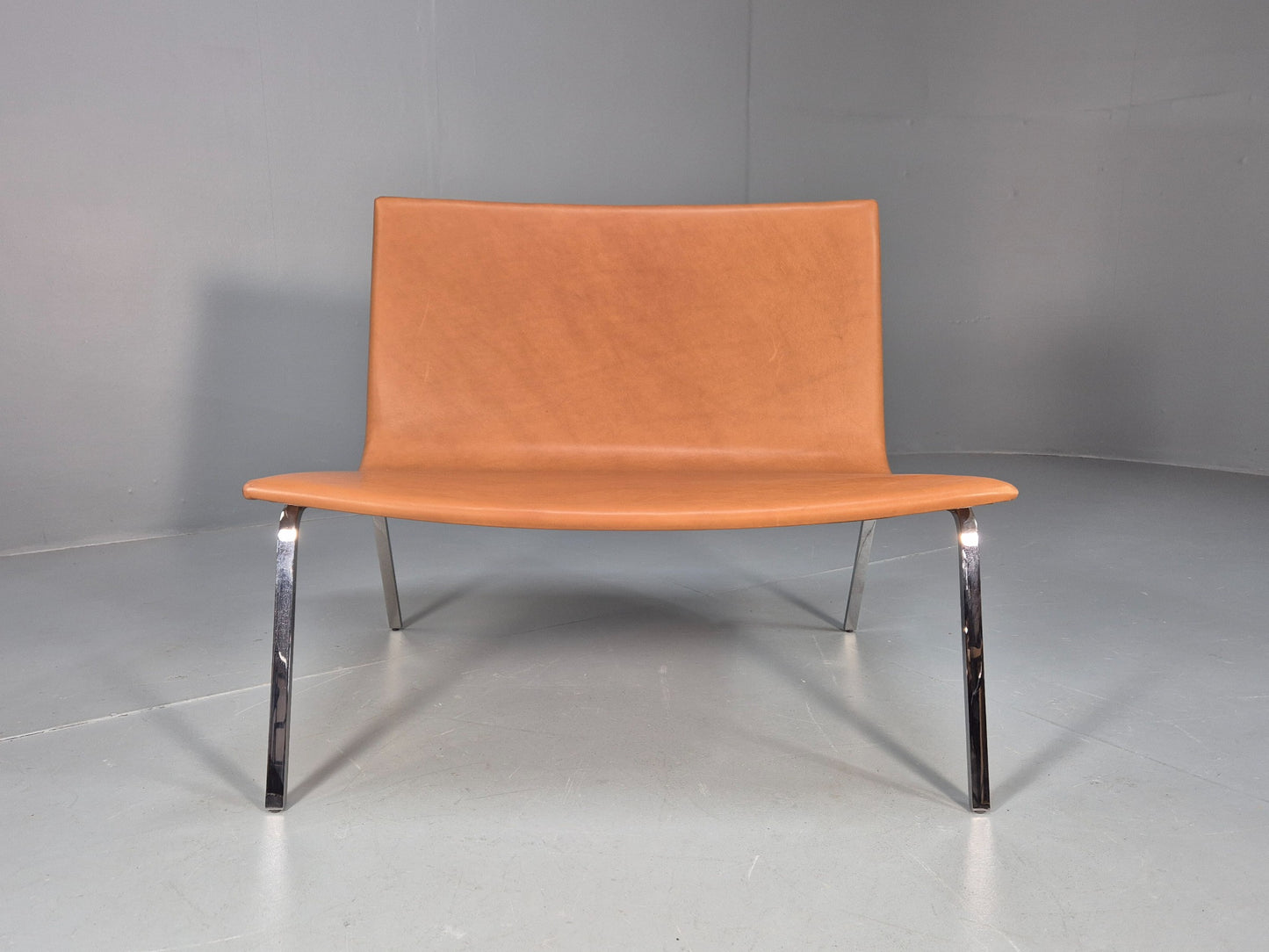 Vintage Tacchini Leather Lounge Chair Chrome Frame Modern Design EB9949
