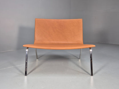 Vintage Tacchini Leather Lounge Chair Chrome Frame Modern Design EB9949