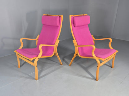 2 Vintage Bentwood Lounge Chairs Finn Ostergaard Pink Wool Retro EB12143