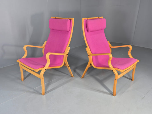 2 Vintage Bentwood Lounge Chairs Finn Ostergaard Pink Wool Retro EB12143