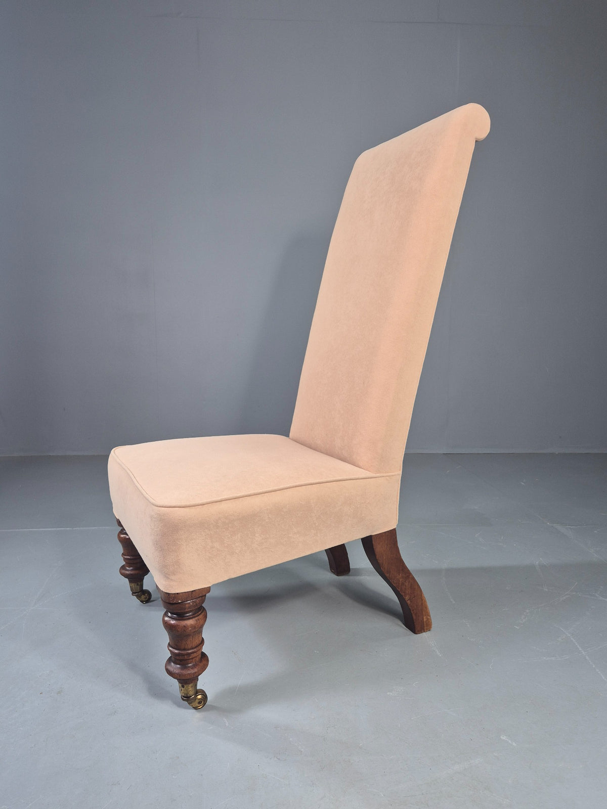 Vintage Slipper Chair Edwardian Antique Cream Cotton Oak Frame EB13125
