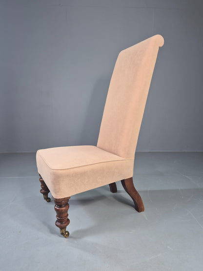 Vintage Slipper Chair Edwardian Antique Cream Cotton Oak Frame EB13125
