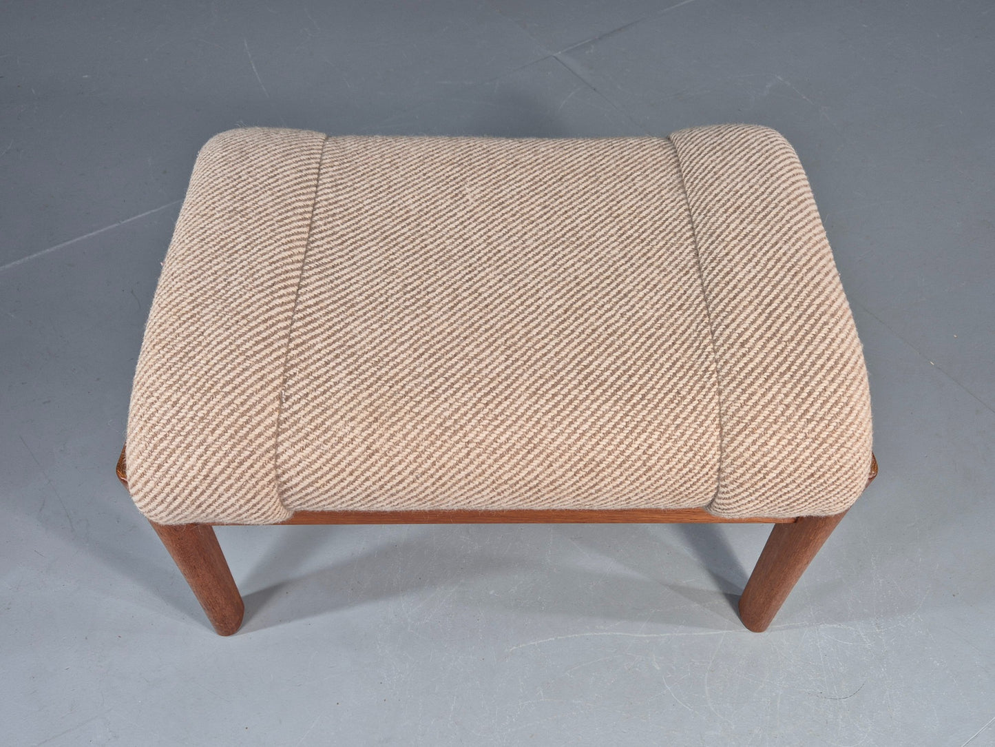 Vintage Mid Century Danish Footstool Teak Cream wool 1970s Retro EB12046