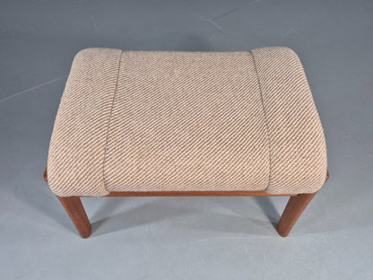 Vintage Mid Century Danish Footstool Teak Cream wool 1970s Retro EB12046