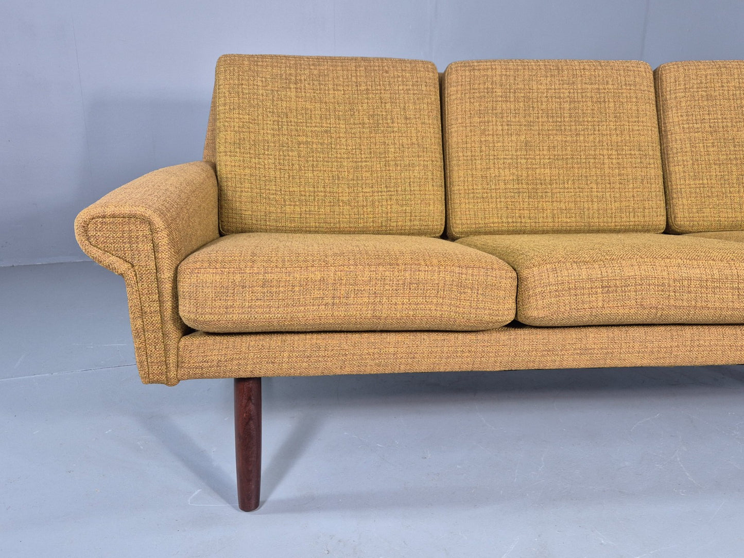 Vintage Danish 3 Seater Sofa 1960s Mid Century Retro Muted Yellow Green EB12541