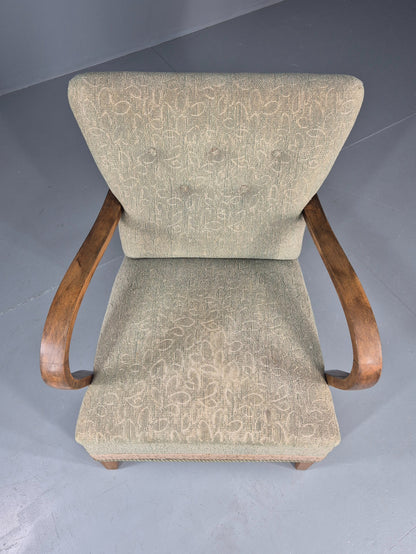 Vintage Art Deco Danish Armchair Beech Frames Original Upholstery EB11956