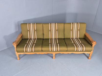 Vintage Danish 3 seater Sofa Oak Kjaenulf Green Cushions 1970s Retro EB12782