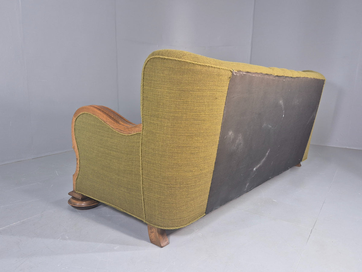 Vintage Danish 3 Seater Sofa Deco Stlyed 1940s Carved Oak Frame Retro EB12673