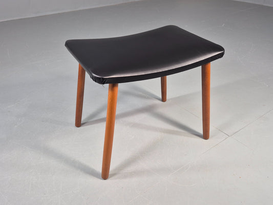 Vintage Danish Mid Century Footstool Black Vinyl Beech Legs 1960s Retro EB12157