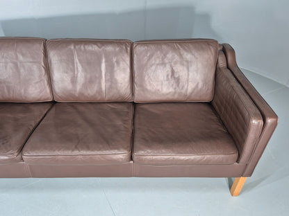 Vintage 3 Seater Sofa Mid Century Retro Brown Leather Mogensen  EB11637 M3SS