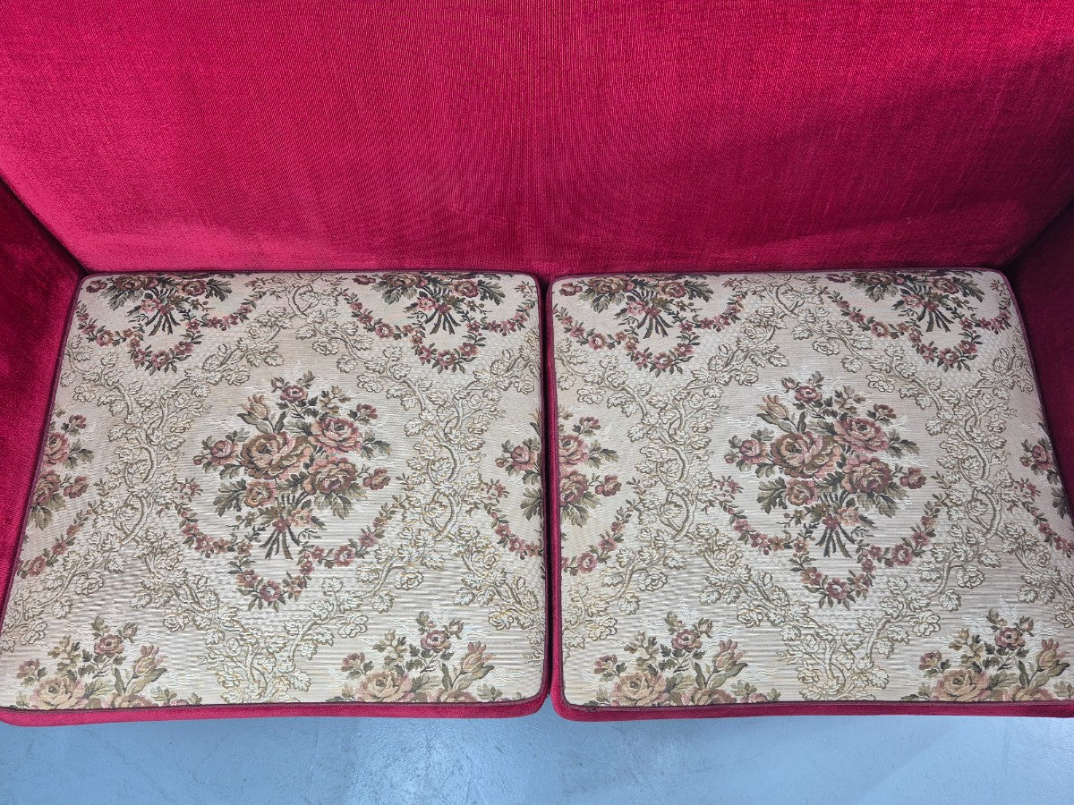 Vintage Danish 2 Seater Sofa Red Knole Style Drop Ends Tassels 1950s EB12760
