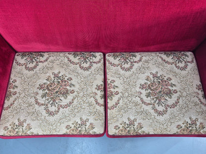 Vintage Danish 2 Seater Sofa Red Knole Style Drop Ends Tassels 1950s EB12760