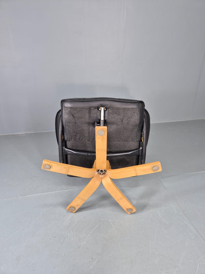 Vintage Leather Swivel Recline Armchair Black 1980s Design Retro EB12313