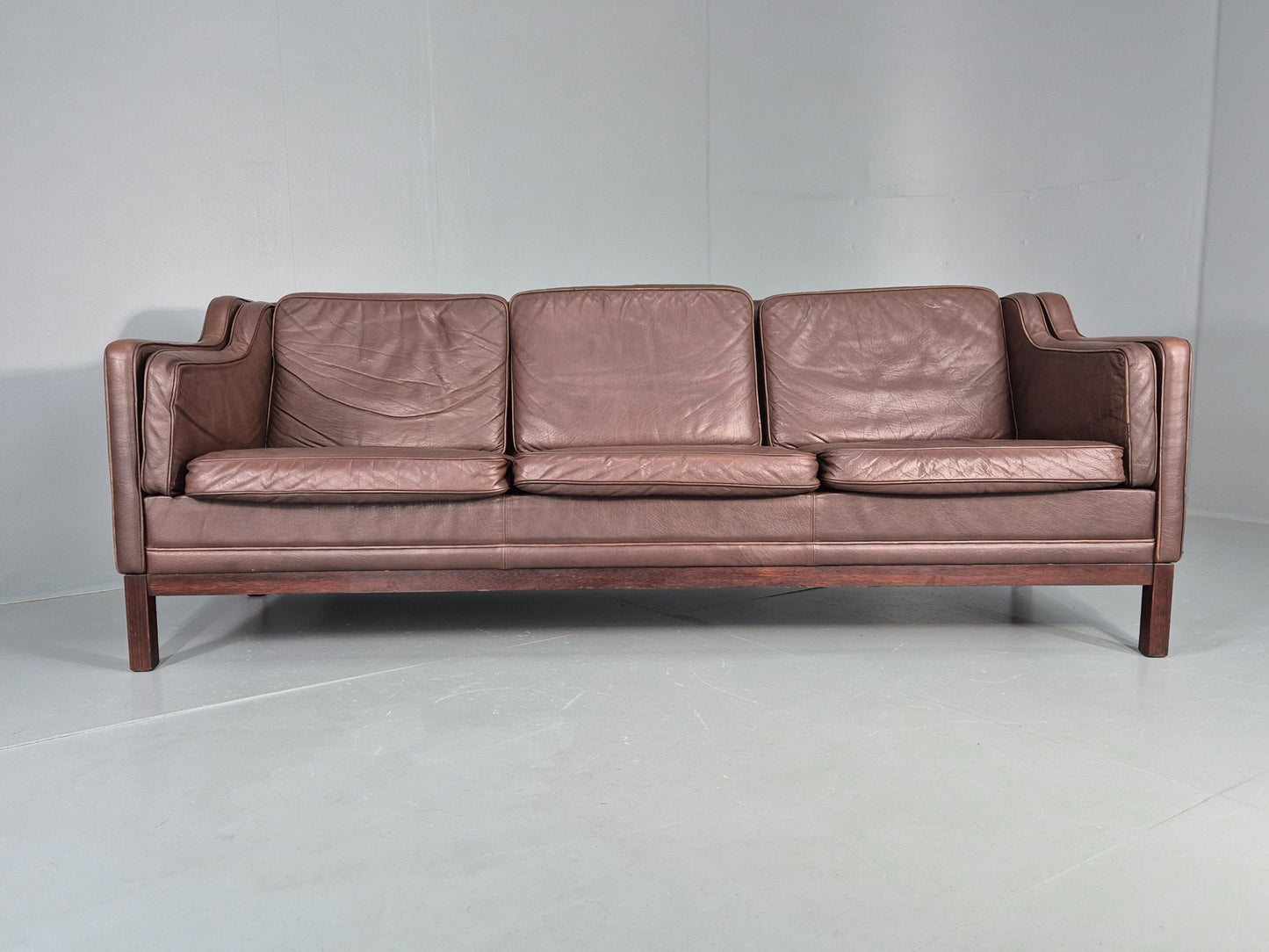 Vintage 3 Seater Sofa Danish Brown Leather Mid Century 1970s Retro EB10069