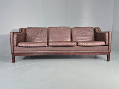 Vintage 3 Seater Sofa Danish Brown Leather Mid Century 1970s Retro EB10069