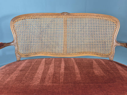 Vintage Danish 2 Seat Sofa French Style Bergere Back Red Velvet Velour EB12744
