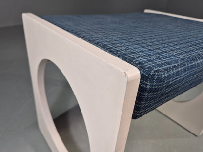 Vintage Stool 1970s Retro Blue and White Circle Pattern EB13068