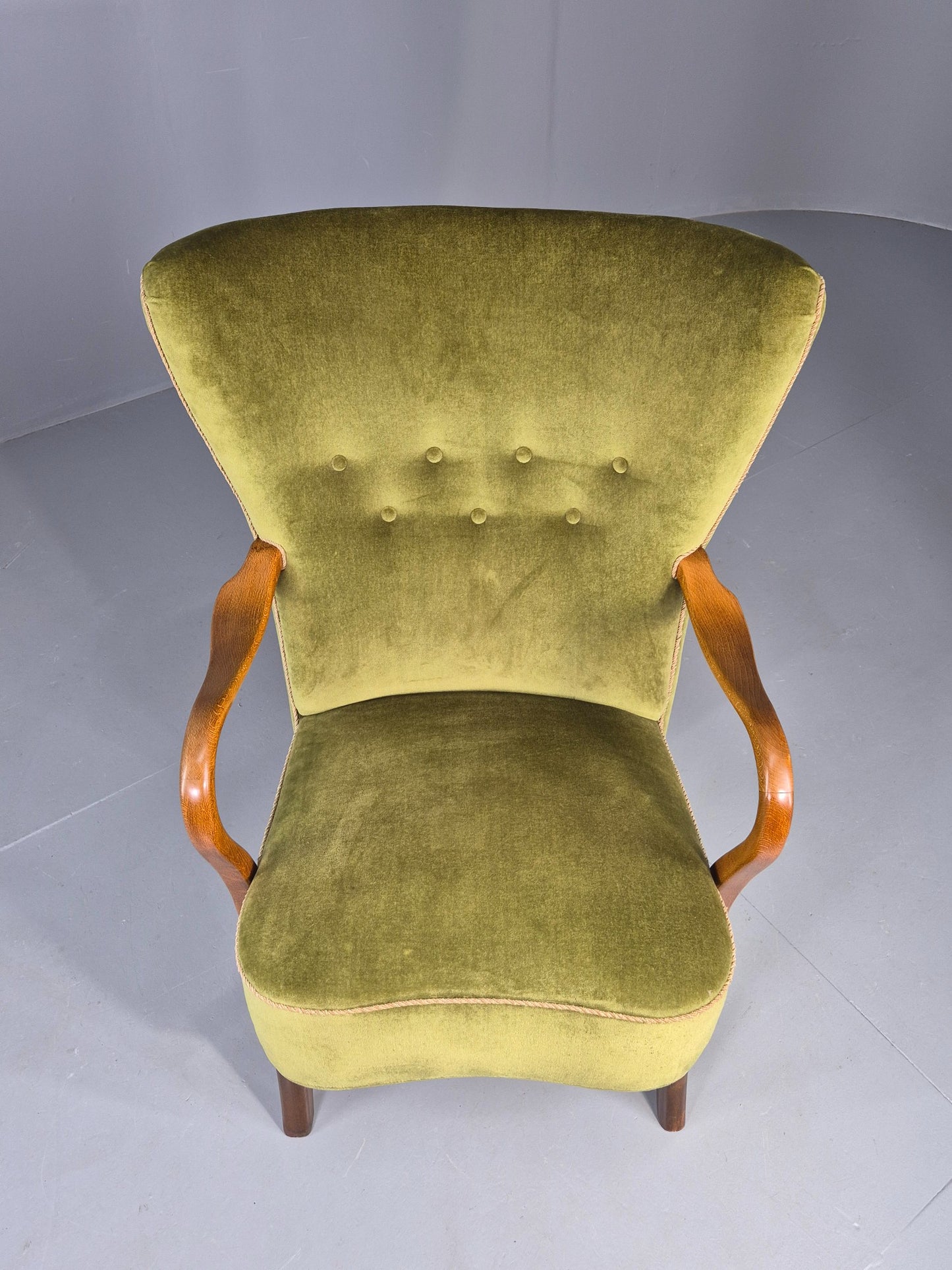 Vintage Mid Century Armchair Danish Slagelse Mobler Green Velour Retro EB12462