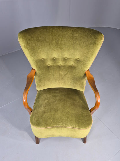 Vintage Mid Century Armchair Danish Slagelse Mobler Green Velour Retro EB12462