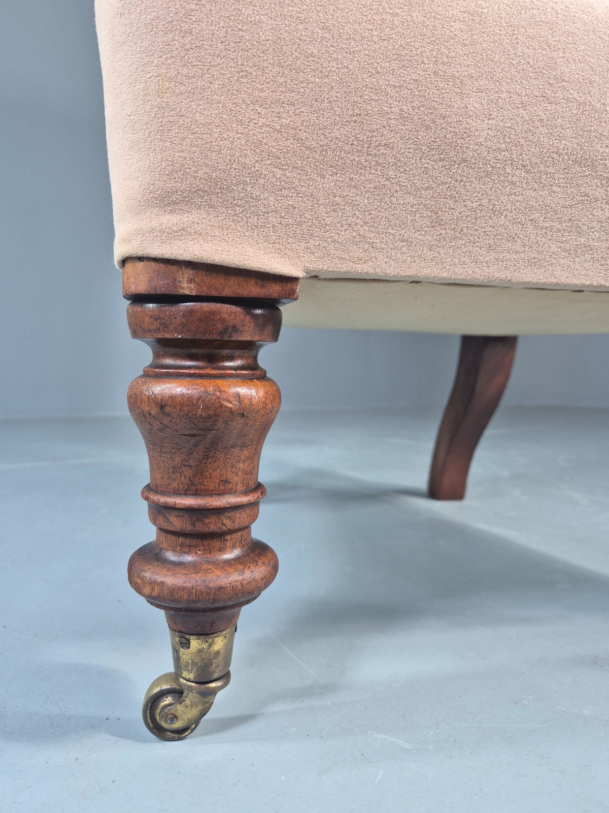 Vintage Slipper Chair Edwardian Antique Cream Cotton Oak Frame EB13125