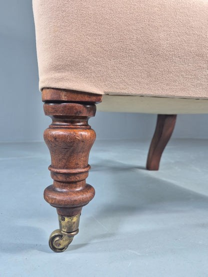 Vintage Slipper Chair Edwardian Antique Cream Cotton Oak Frame EB13125