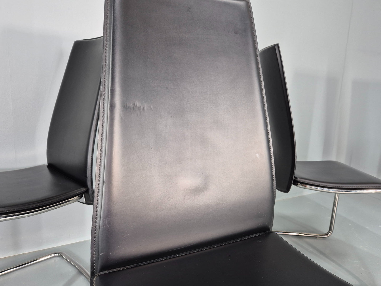 6 Vintage Calligaris Swing Chairs Black Leather and Chrome Modern Design EB12538