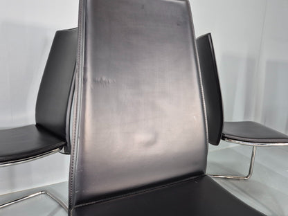 6 Vintage Calligaris Swing Chairs Black Leather and Chrome Modern Design EB12538
