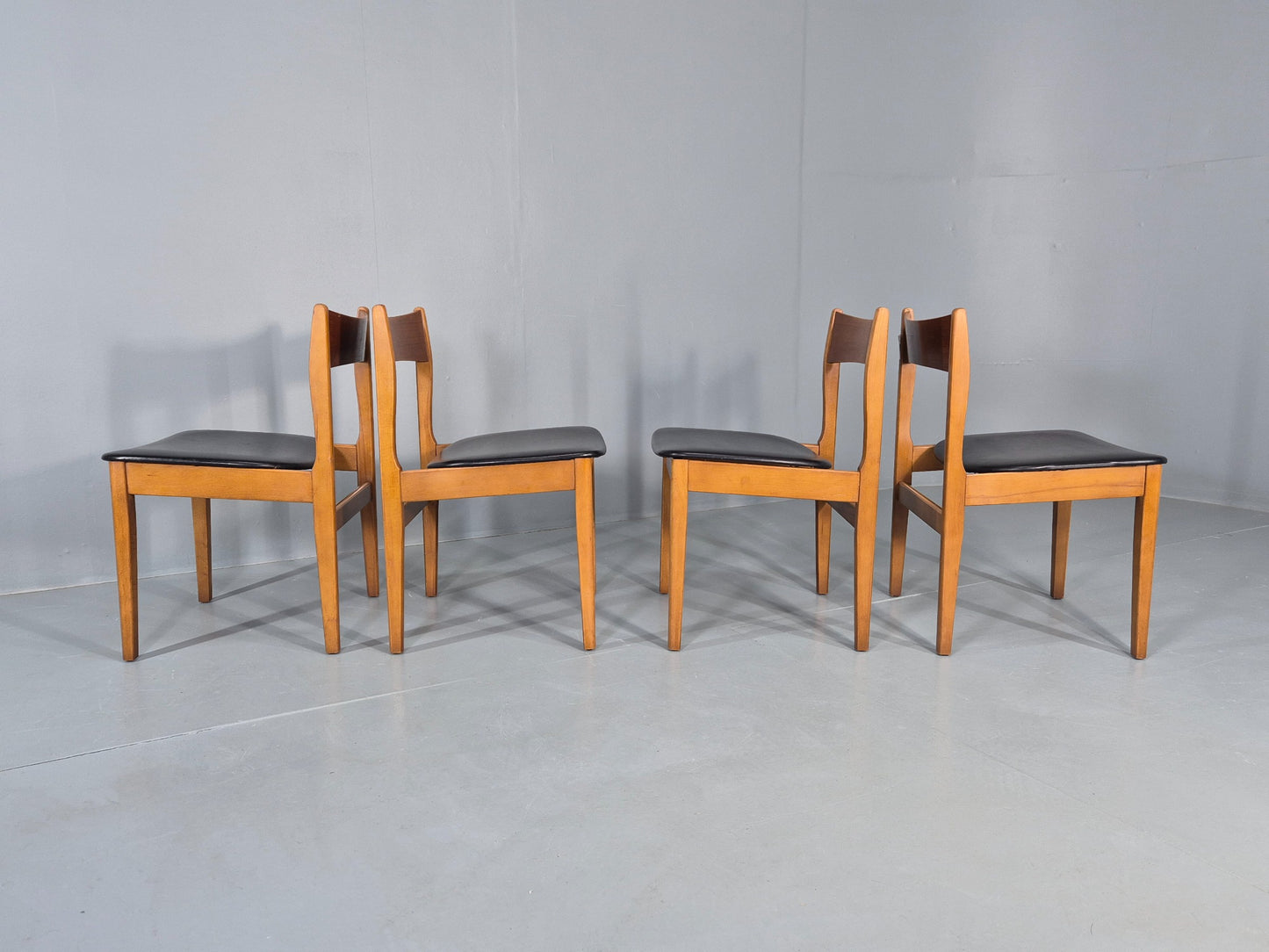 4 Vintage 1960s Dining Chairs Beech Frames Vinyl Seats Retro Mid Century EB12523