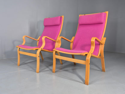 2 Vintage Bentwood Lounge Chairs Finn Ostergaard Pink Wool Retro EB12143
