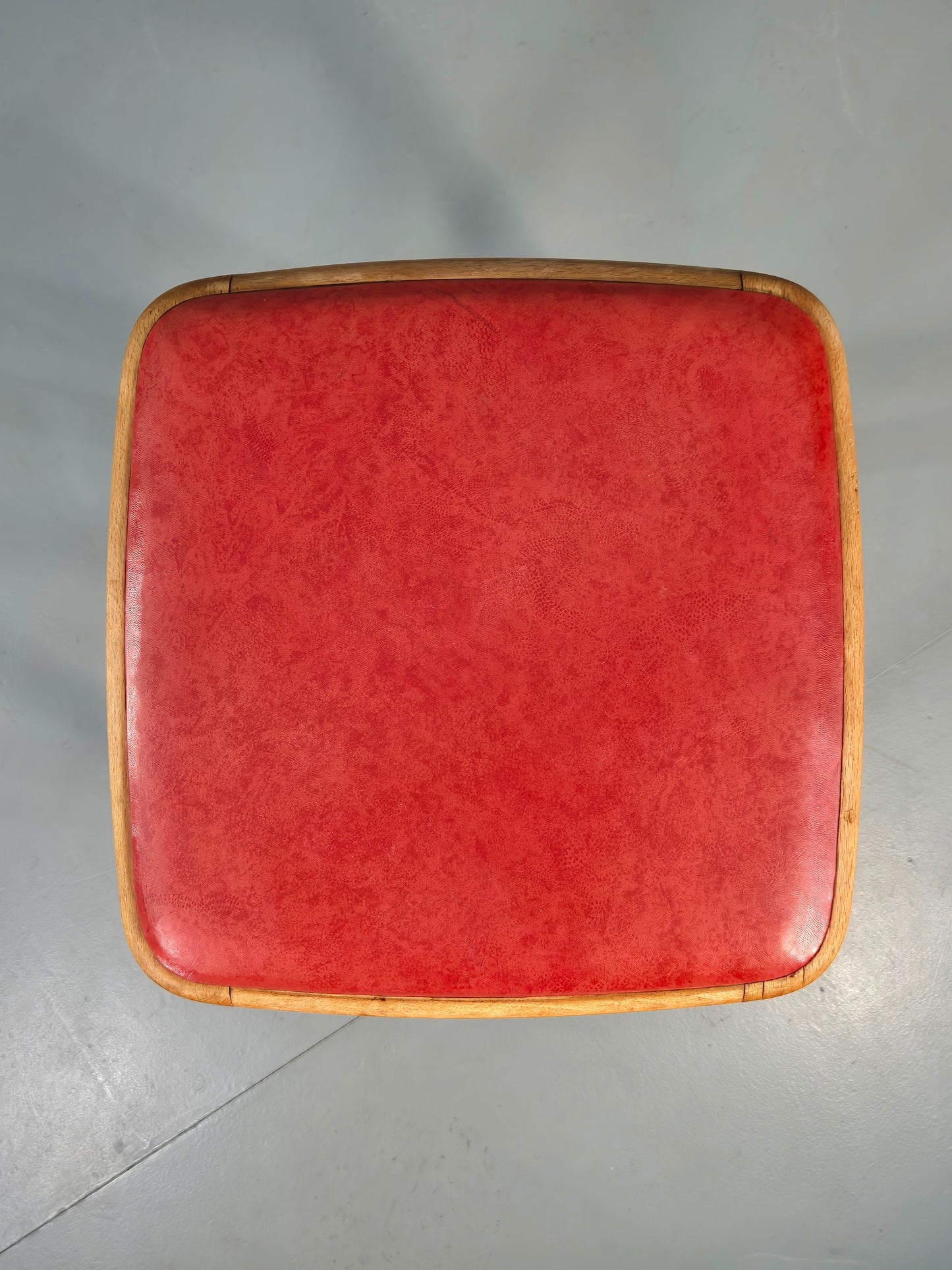 Vintage Kitchen Stool 1960s Retro Red Vinyl and Beech EB12531