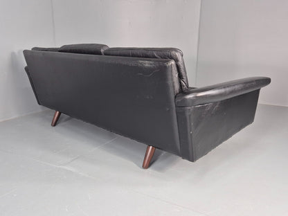 1960s 3-seater sofa Danish Design Black Leather Mid Century Retro Teak  EB10279