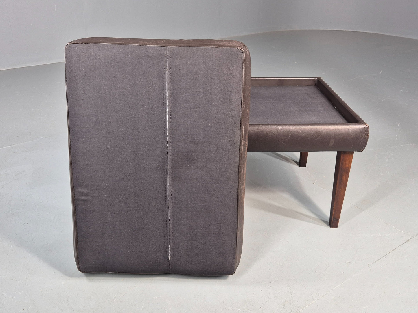 Vintage Mid Century Footstool Danish 1960s Retro Brown Leather EB12225